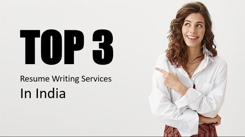 Woman pointing at text "TOP 3 Resume Writing Services In Australia and New Zealand" on a white background.